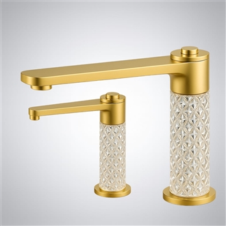 Luxury commercial bathroom with gold automatic soap dispenser