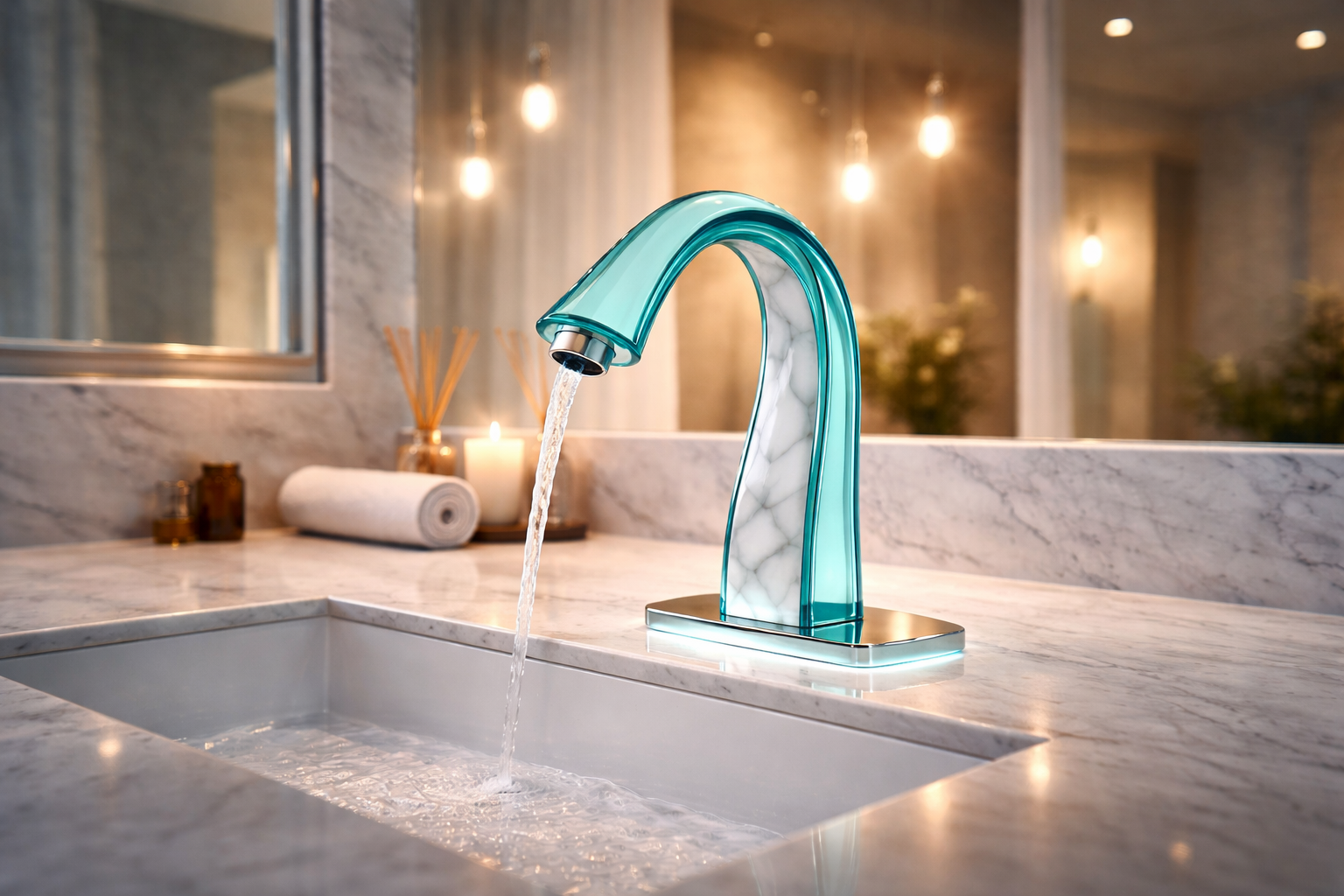 Modern commercial restroom with toilet stalls and high-traffic public washroom layout