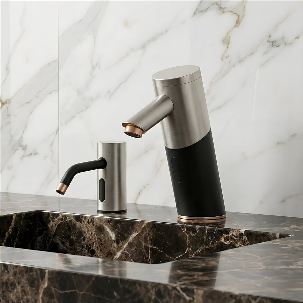 Engineer reviewing commercial restroom system planning for touchless faucet deployment