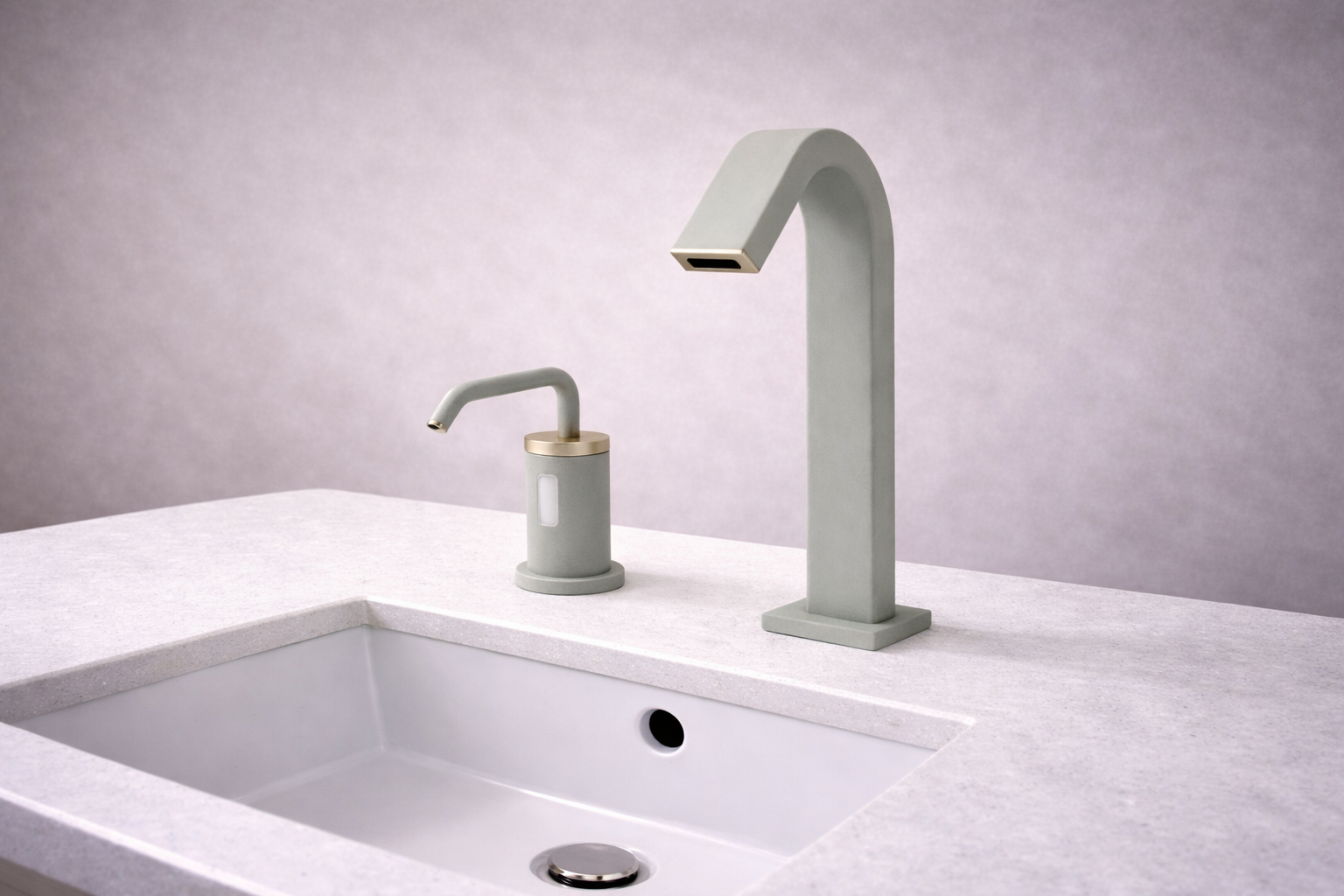 Modern sink and faucet setup showing premium commercial restroom design details