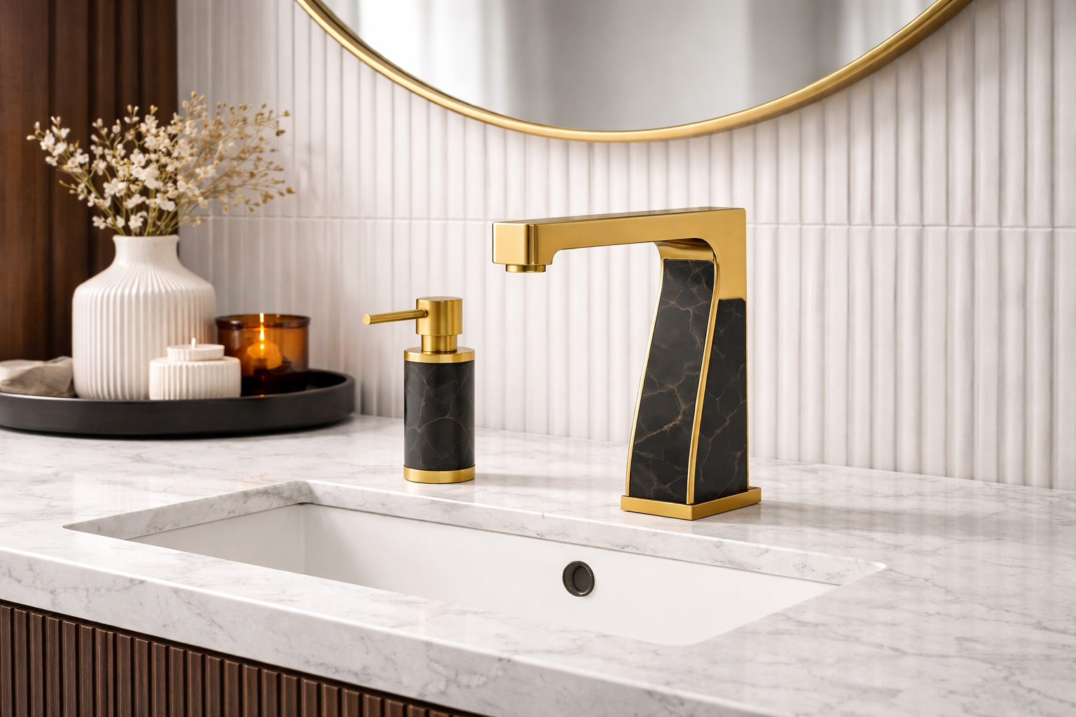 Modern wash station with premium commercial faucet fixtures