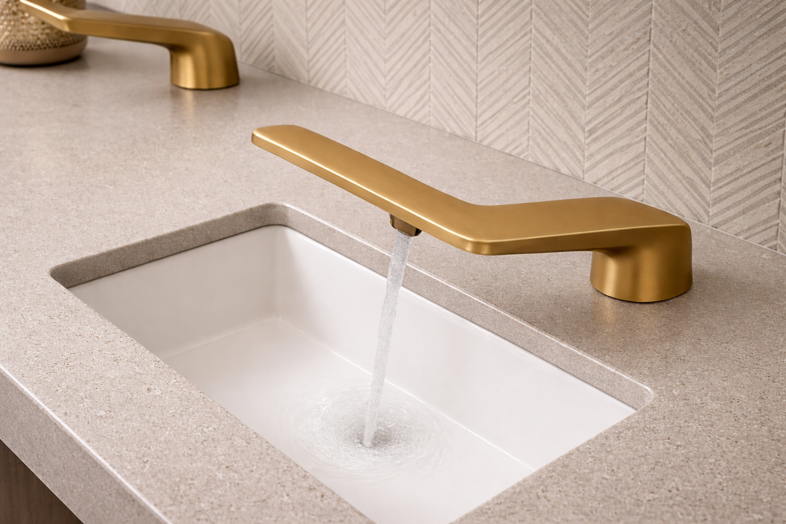 Close-up of a modern touchless faucet with built-in smart sensor technology