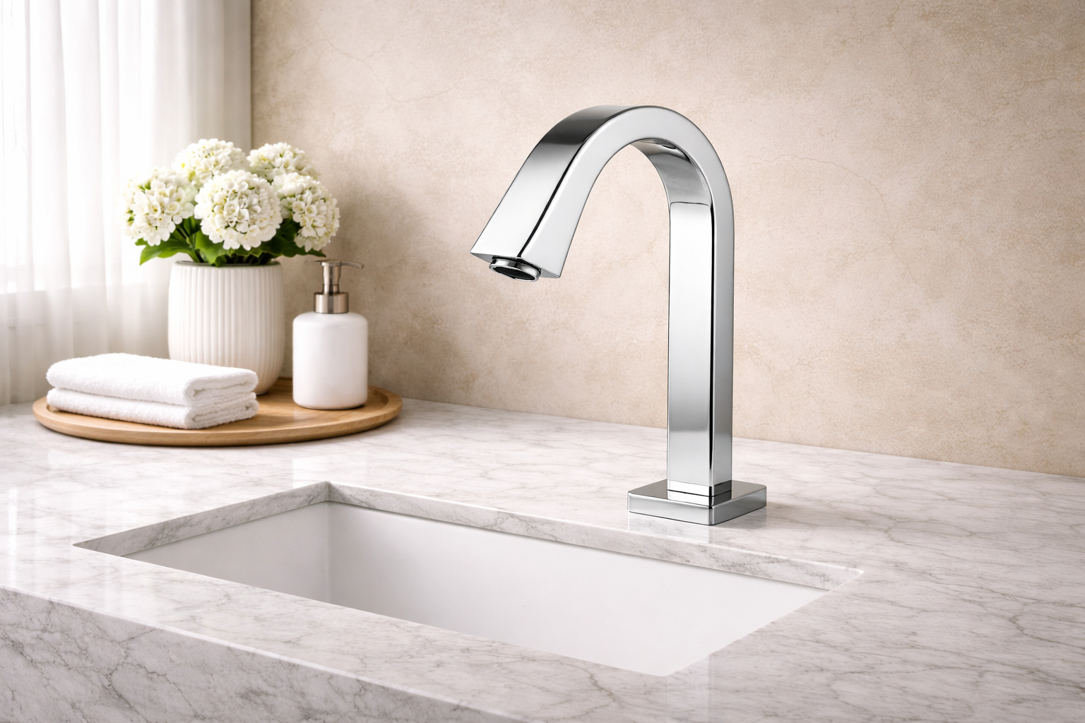 Well-designed public restroom interior with modern fixtures