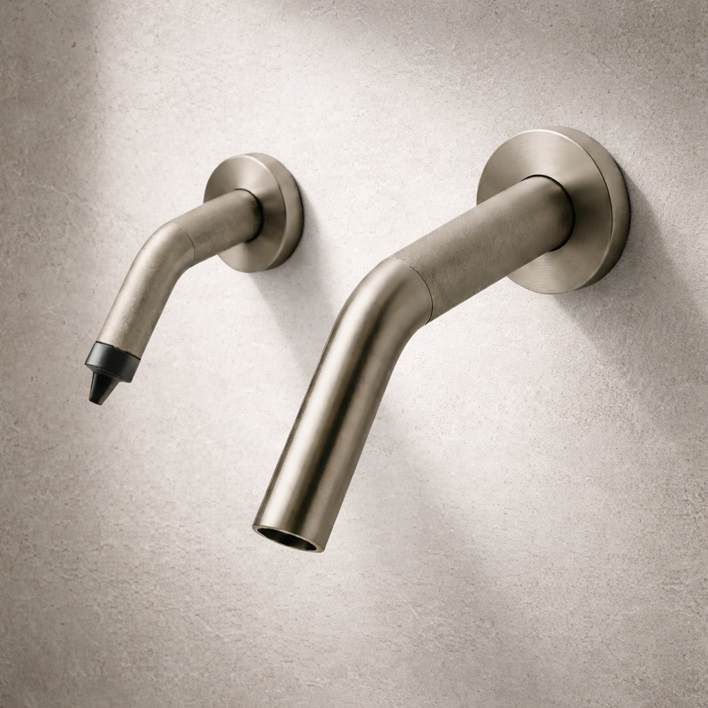 Contemporary bathroom interior featuring a stylish sink and modern faucet