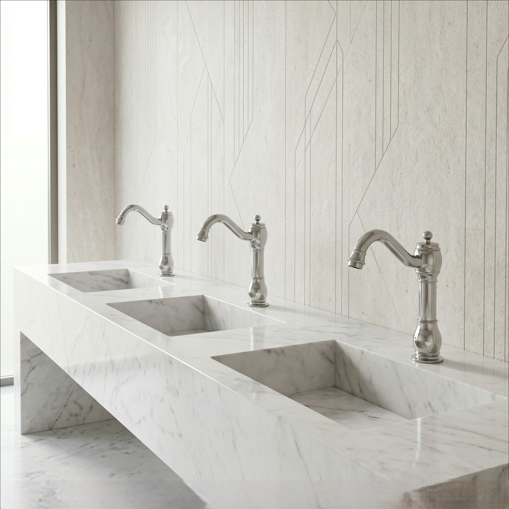 Chrome commercial faucet detail