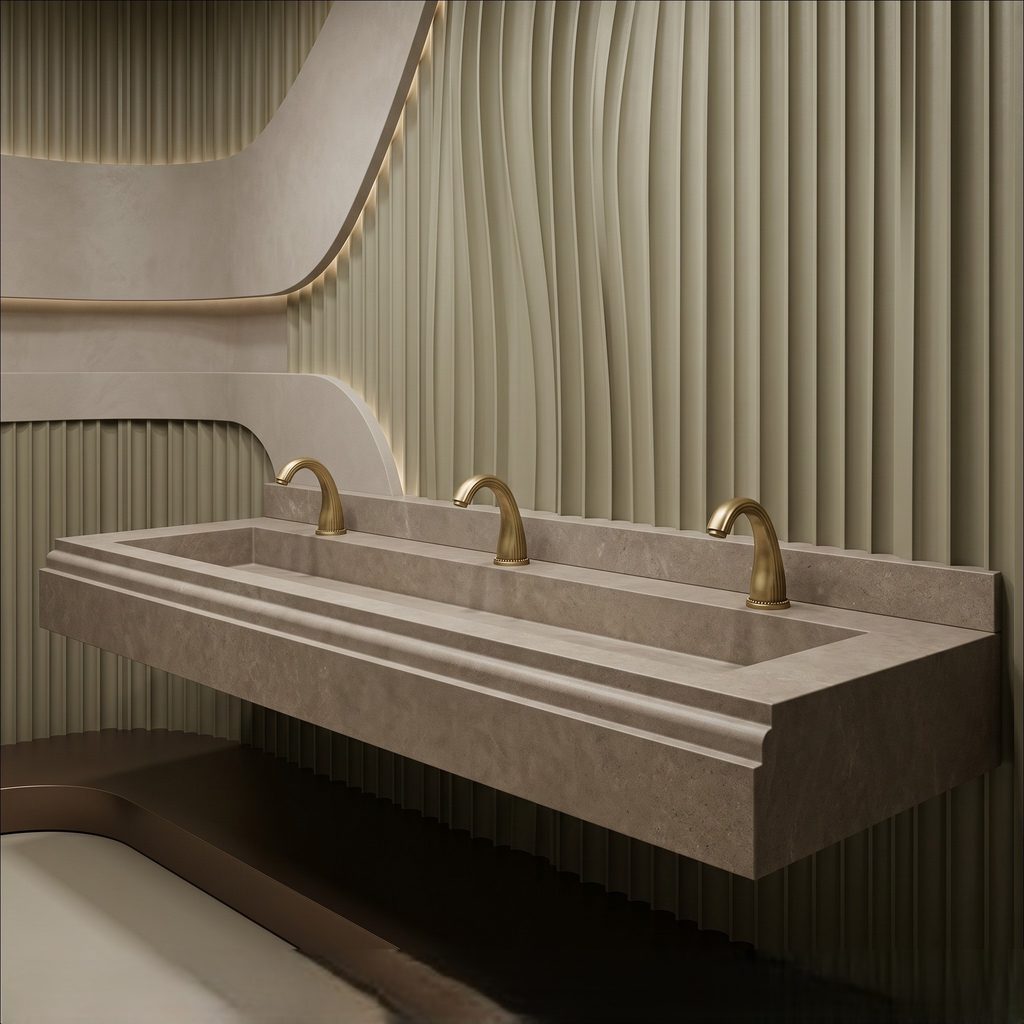 Commercial restroom faucet design integration