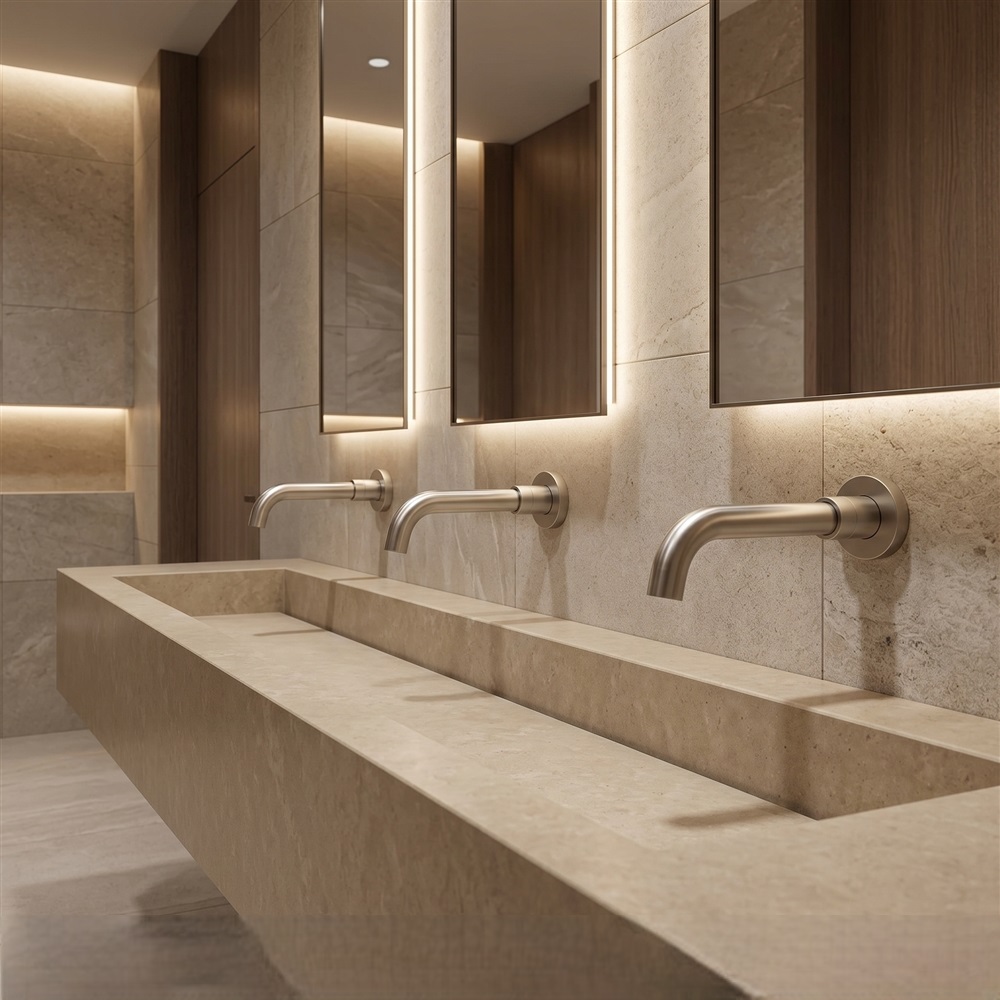 Brushed nickel commercial touchless faucet