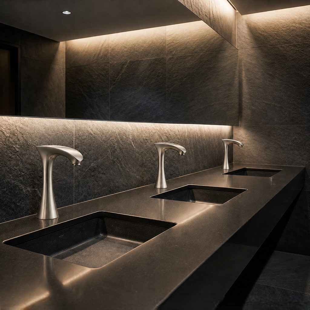 Commercial restroom fixture submittal and dimensional coordination