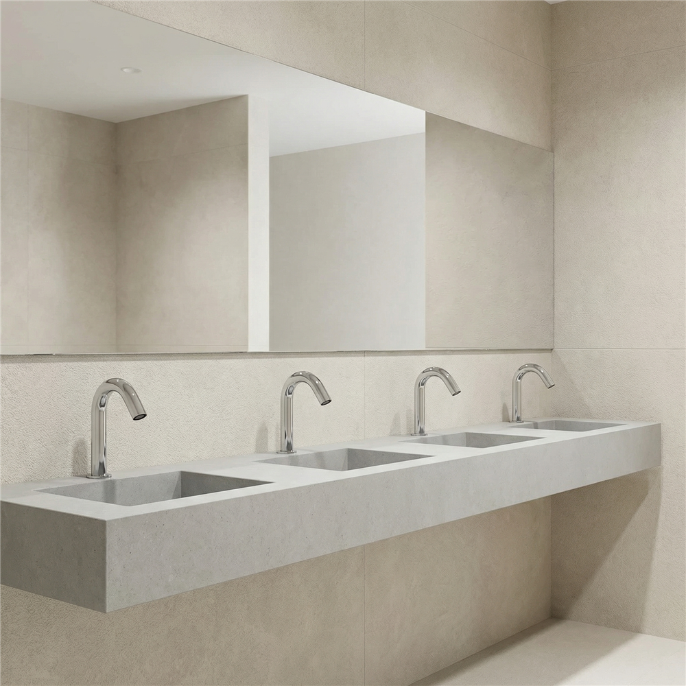 Touchless commercial faucet control box power components and service access arrangement