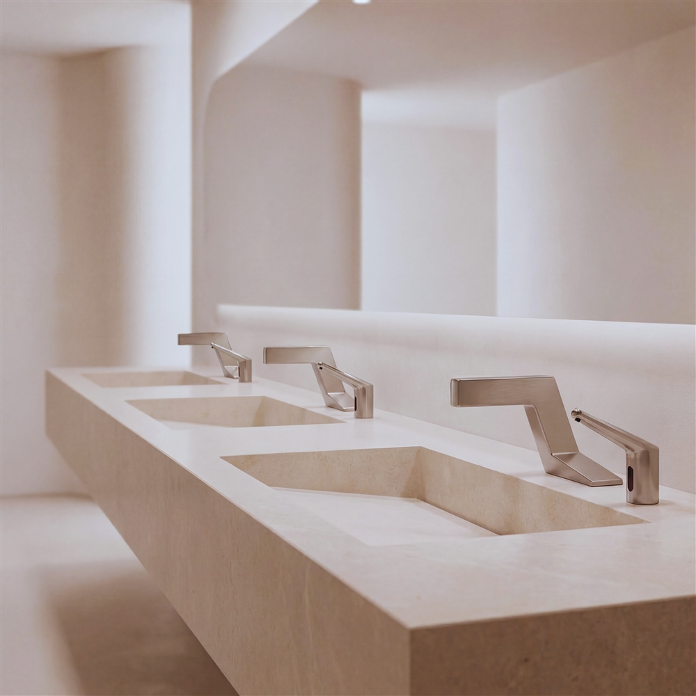 Integrated touchless faucet and soap dispenser architecture