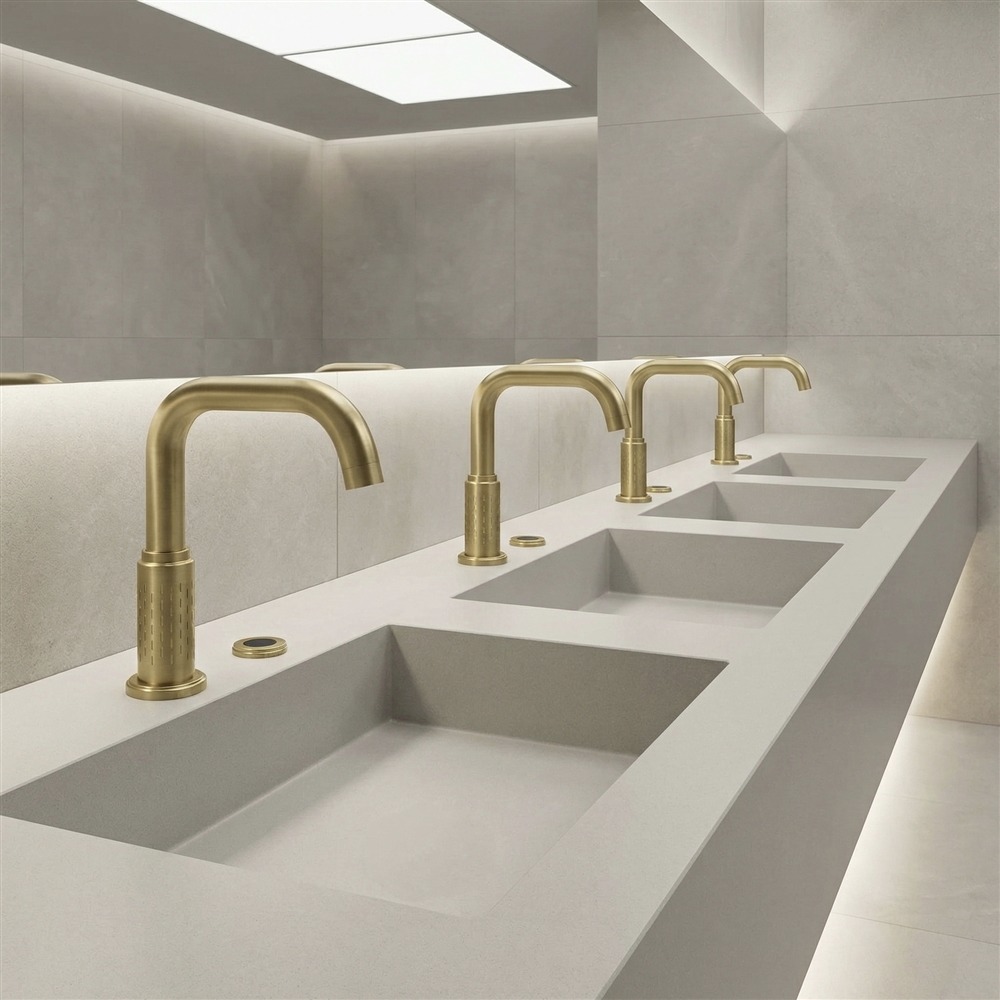 Touchless metering and manual faucet control types for commercial restrooms